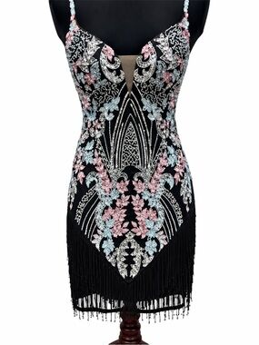 Alyce Paris Sleeveless Beaded Fringe Dress 4872